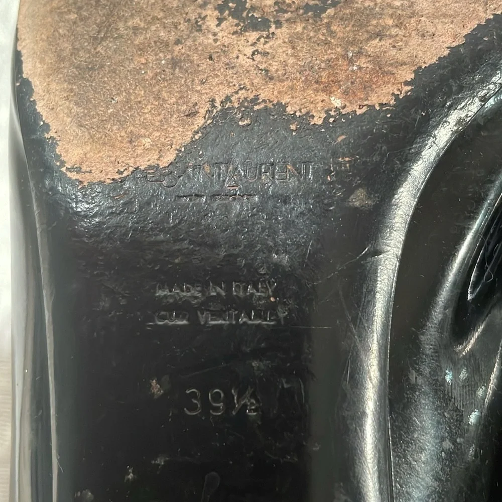 Yves Saint Laurent Black Flat Peep Toe Bow Flat Shoes - Picture 5 of 13